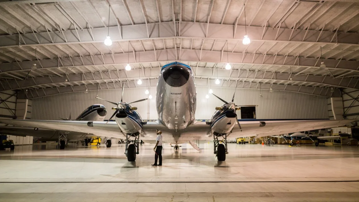 Private jet in a hangar